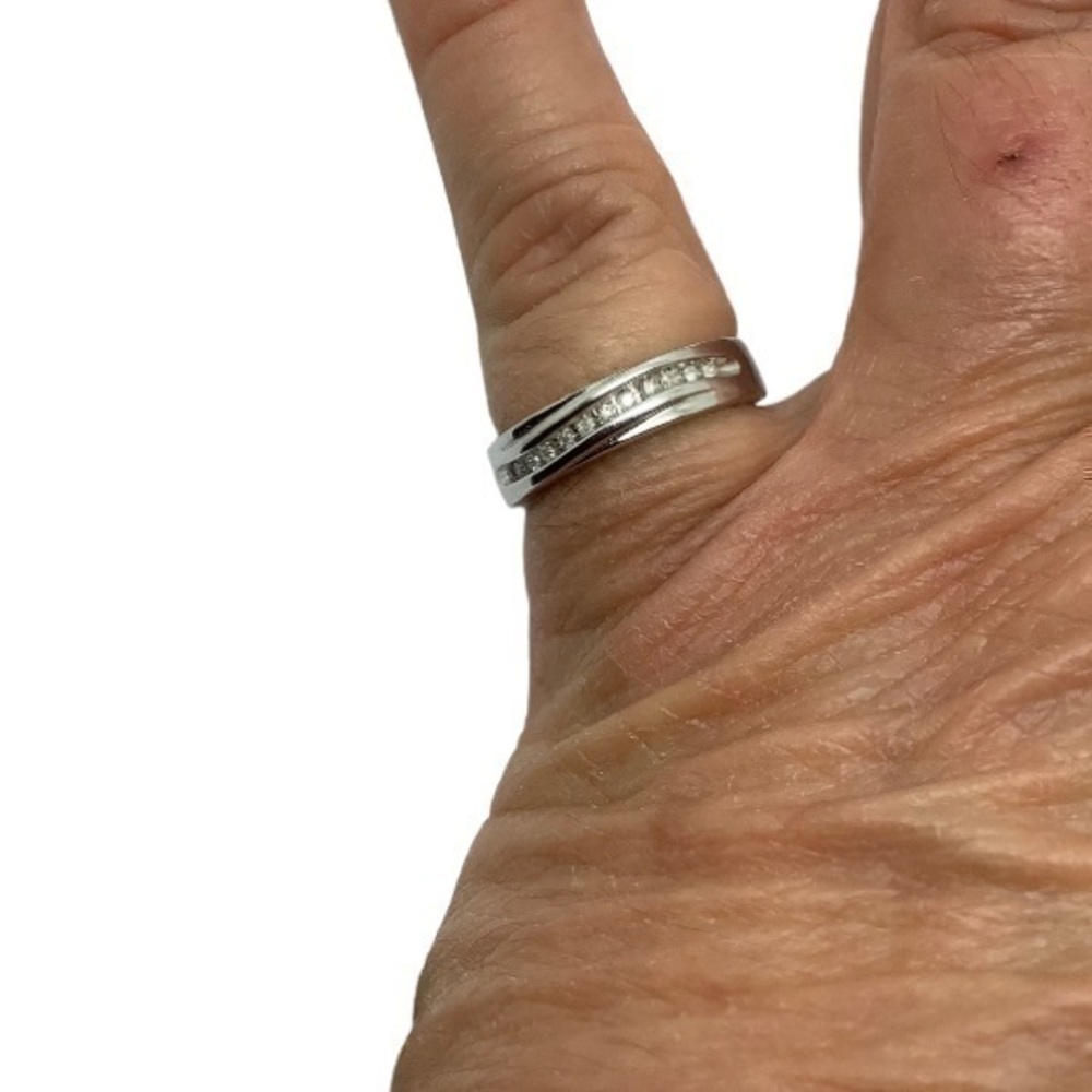 14k solid white gold unisex diamond band ring
